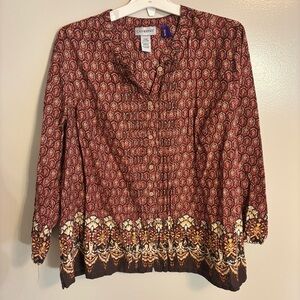 Catherines Petite 2XWP 100% Cotton Printed Boho Button Down Blouse